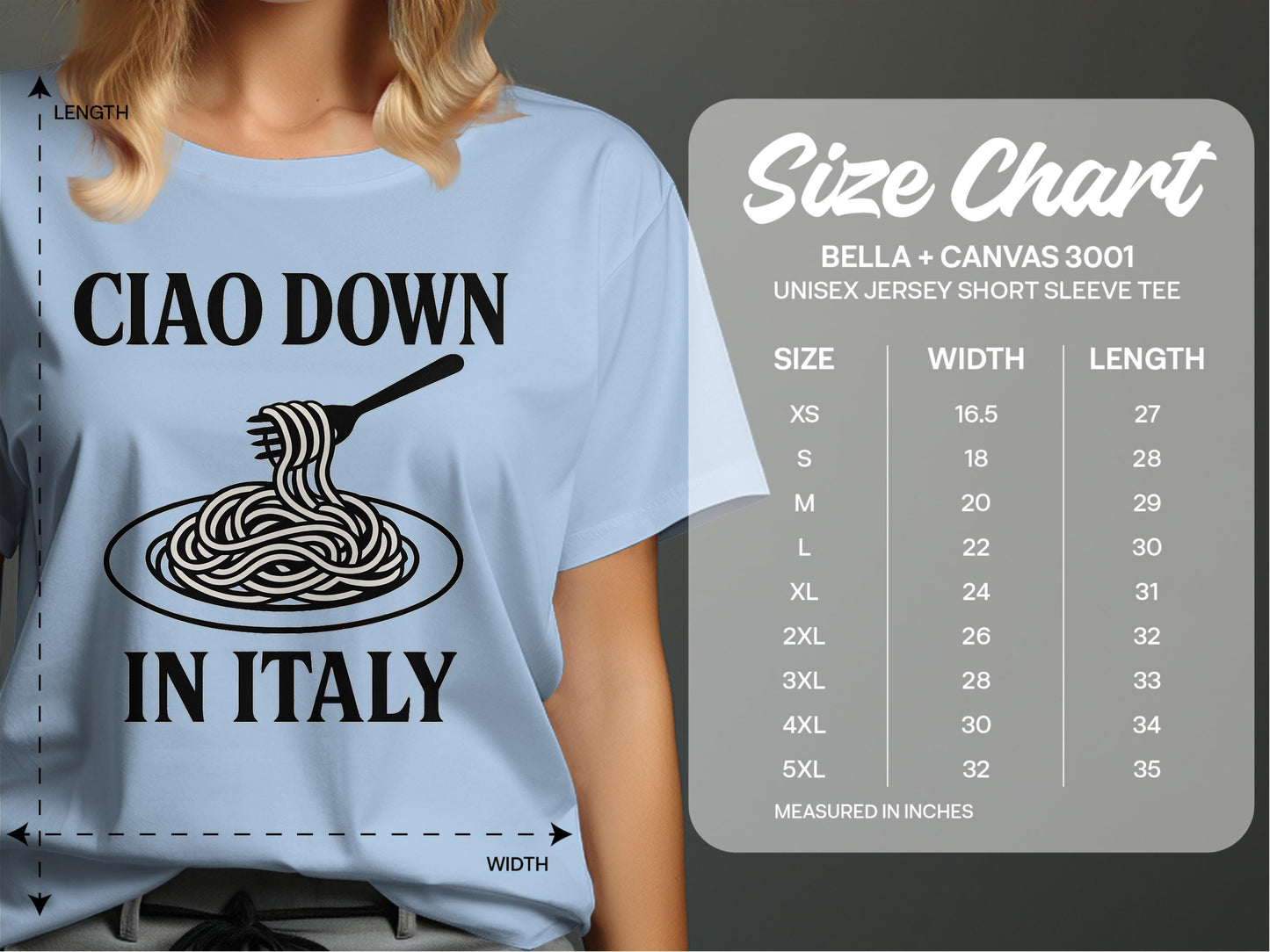 Funny Italian Food Shirt, Ciao Down in Italy T-Shirt, Pasta Lover Gift, Cute Graphic Tee, Unisex Jersey Short Sleeve, Italian Cuisine