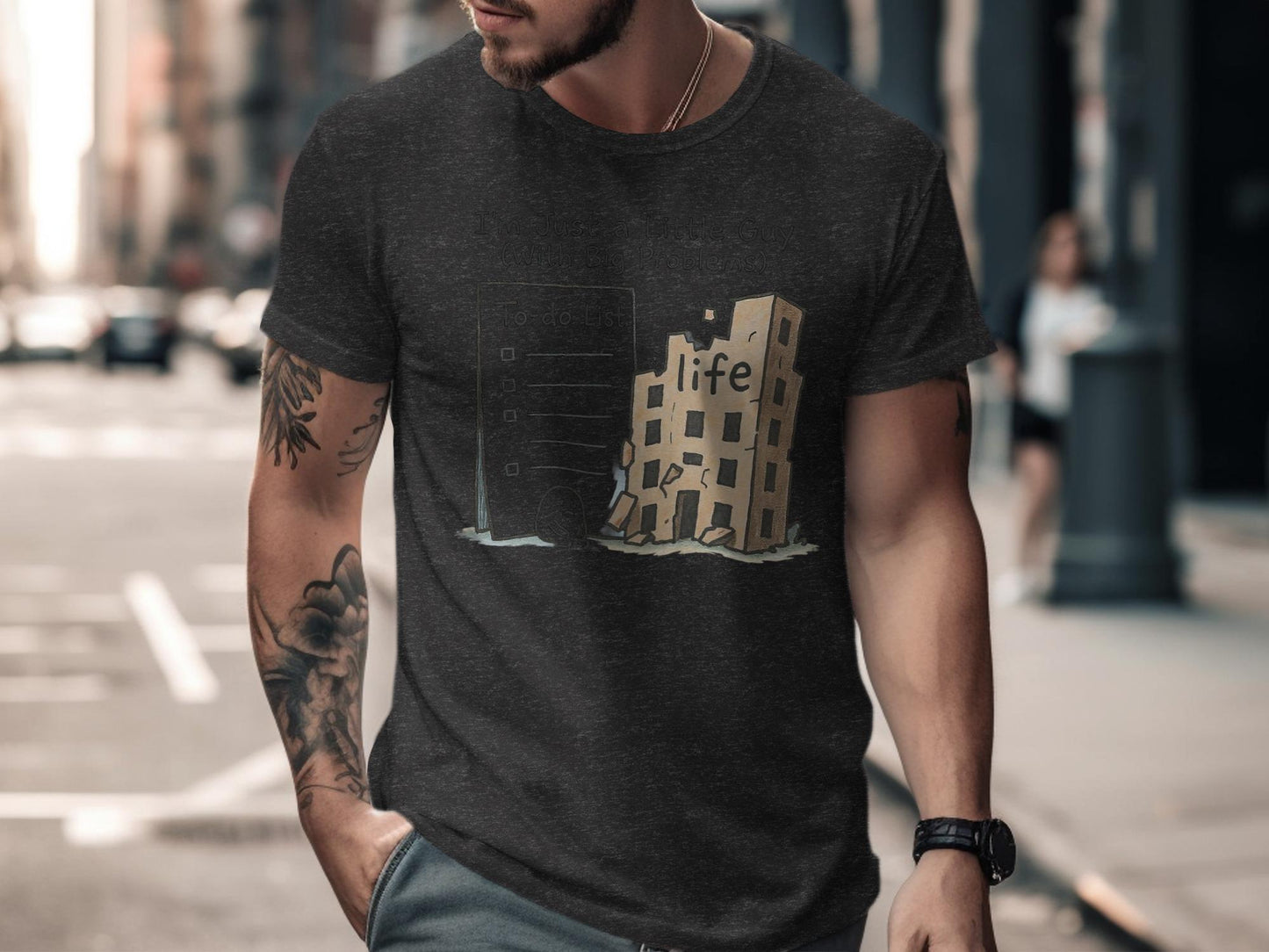 Urban graphic tee, life building design shirt, cool cityscape t-shirt, unique streetwear, edgy illustration, stylish casual wear