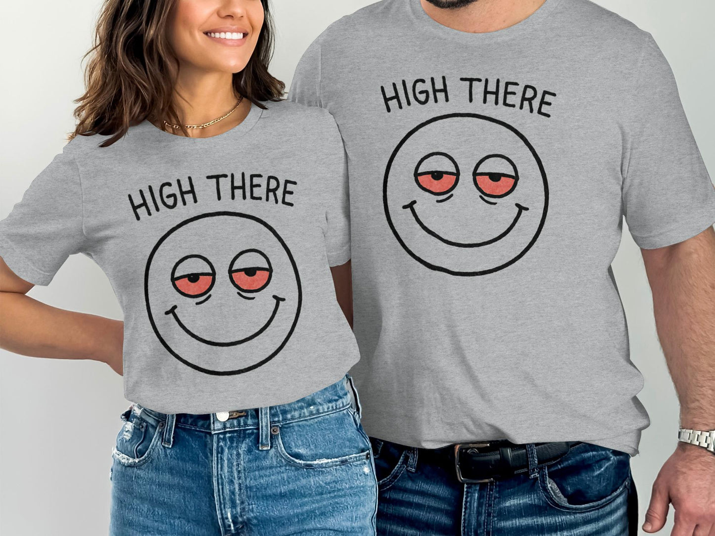 Couple Matching High There Shirts, Funny Smiley Face T-Shirts, Novelty Graphic Tee, Cute Couples Outfit, Best Friends Gift Idea