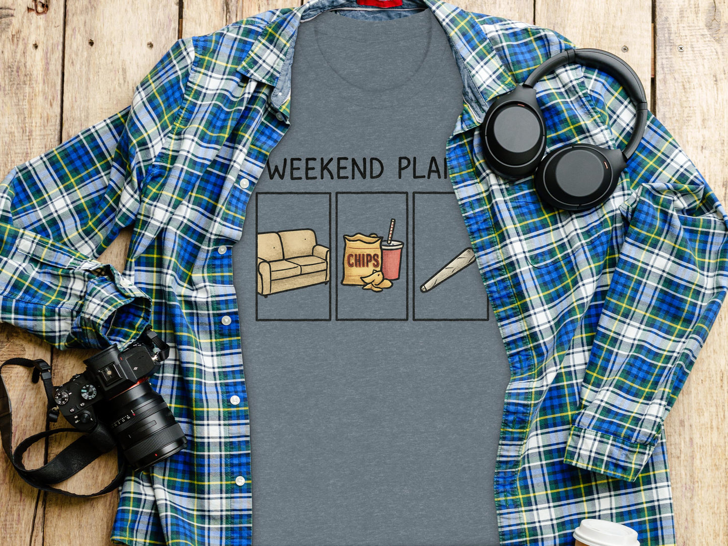 Weekend Plans Graphic Tee, Funny Weekend T-Shirt, Couch Chips Relax Shirt, Casual Graphic Tee, Unique Gift for Him Her