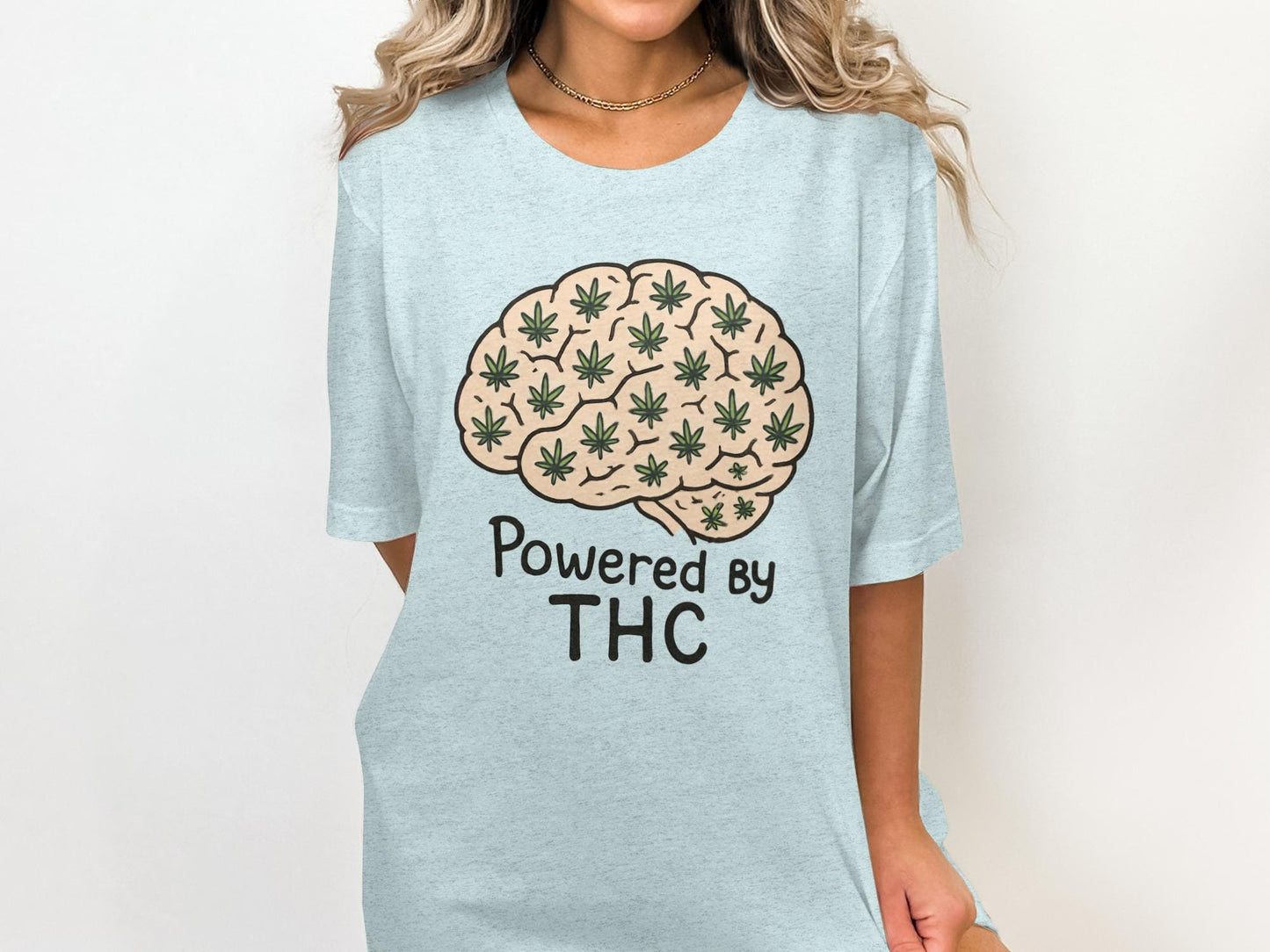 Powered by THC shirt, Cannabis brain design, Weed lovers gift, Marijuana humor tee, Funny stoner apparel, Cannabis enthusiast shirt