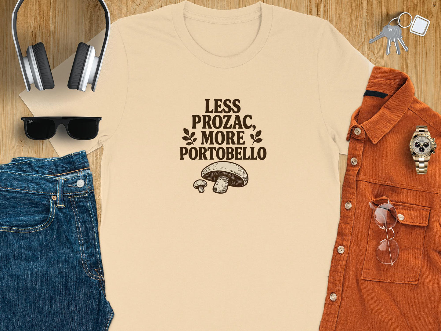 Funny Mushroom Quote T-Shirt, Less Prozac More Portobello Shirt, Unique Foodie Tee, Vegan Humor Top, Cute Casual Outfit, Gift For Food
