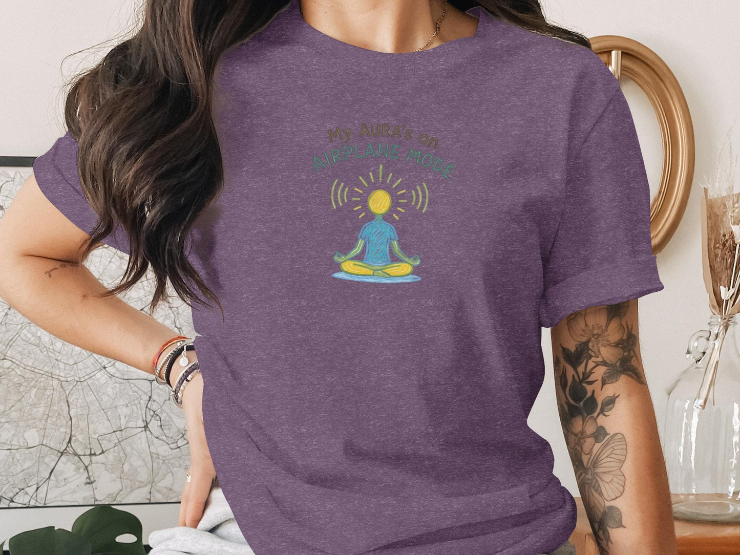 My Aura's On Airplane Mode Shirt, Yoga Meditation Tee, Mindfulness Graphic T-Shirt, Spiritual Relaxation Top, Zen Peaceful Design