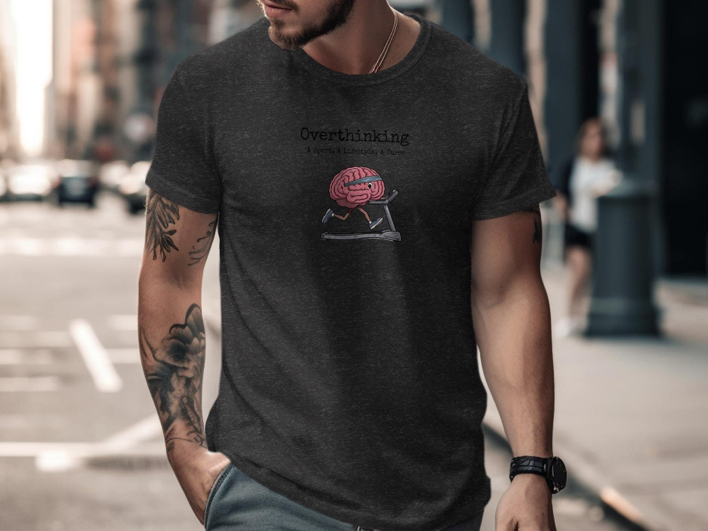Overthinking Graphic T-Shirt, Mental Health Awareness Shirt, Unique Brain Print Tee, Casual Streetwear Apparel, Gift for Thinkers