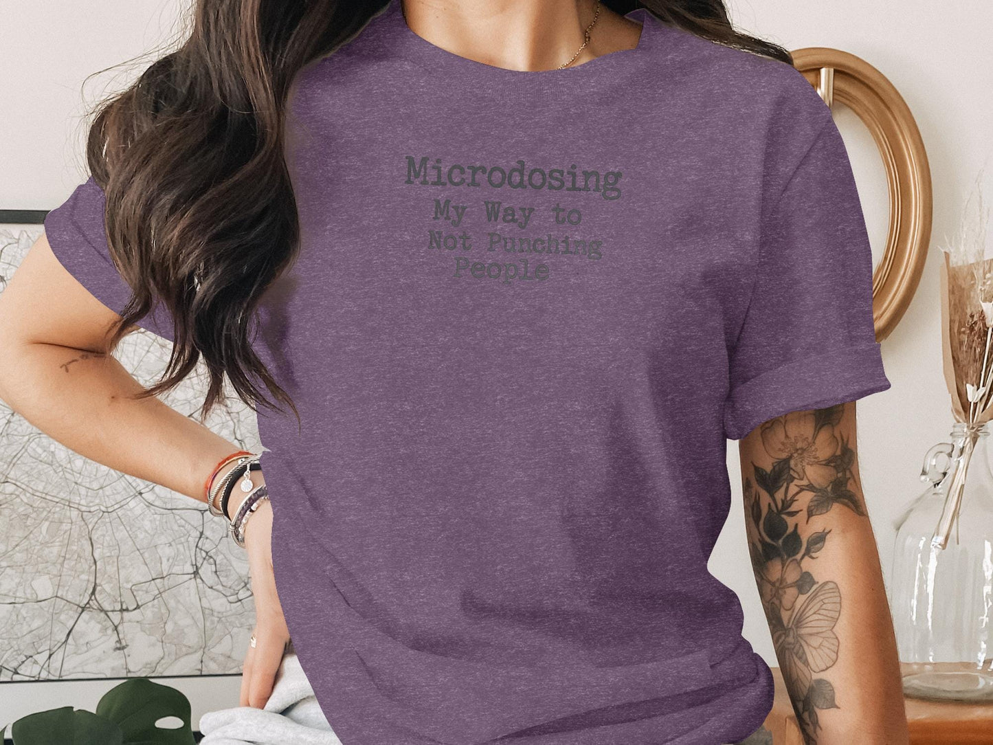 Microdosing My Way to Not Punching People Shirt, Funny Graphic Tee, Trendy Sarcastic T-shirt, Casual Humor Clothing