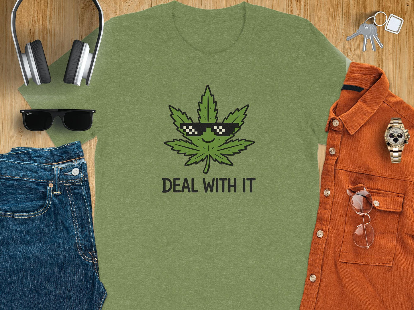 Funny Weed Shirt, Cannabis Leaf Tee, Deal With It Meme, Marijuana Lovers Gift, Cool Graphic Tee, Stoner Apparel, Graphic T-Shirt