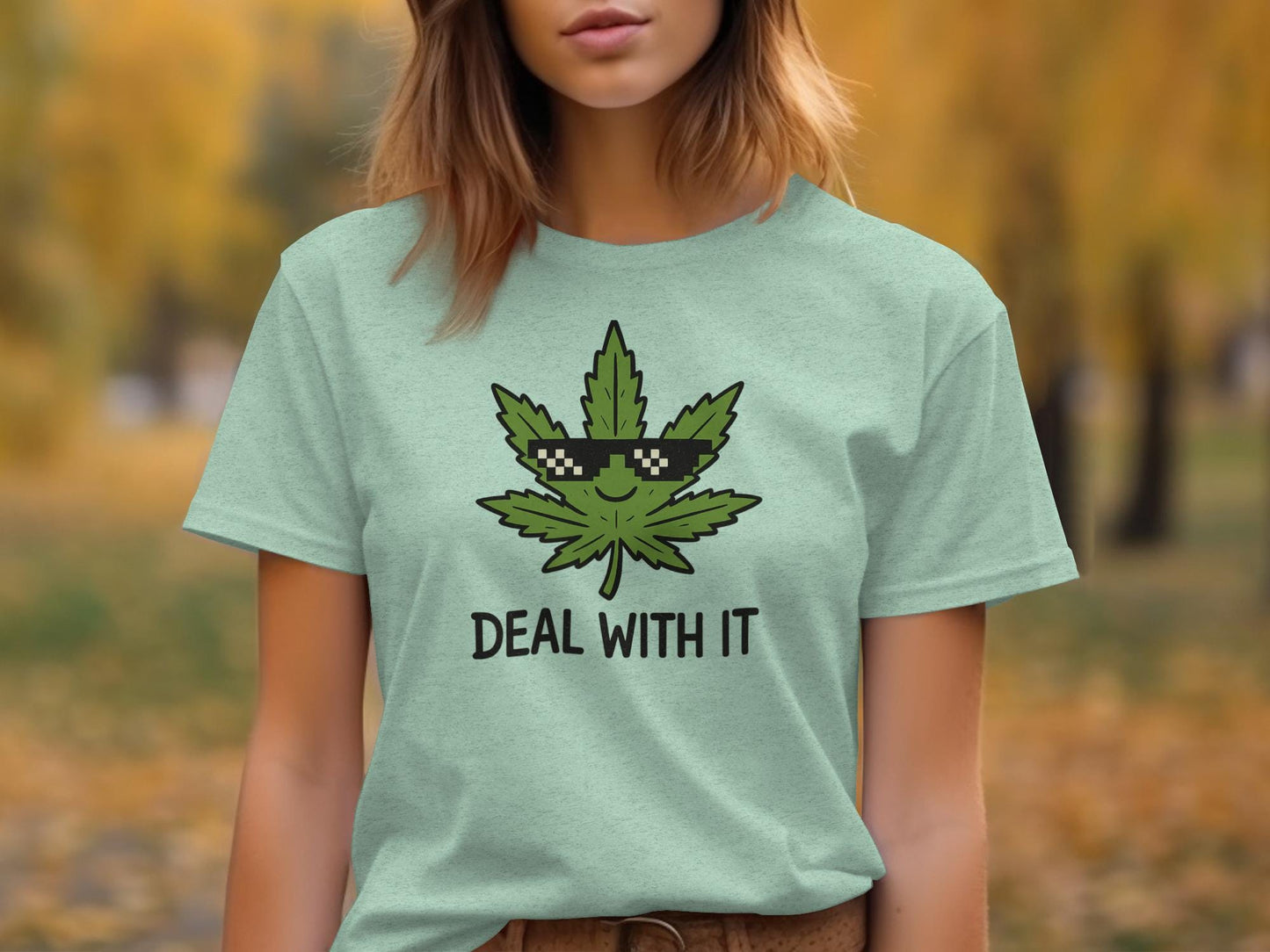Funny Cannabis Leaf T-Shirt, Deal With It Weed Shirt, Marijuana Lover Gift, Stoner Humor Tee, Cool Pot Leaf Graphic Top