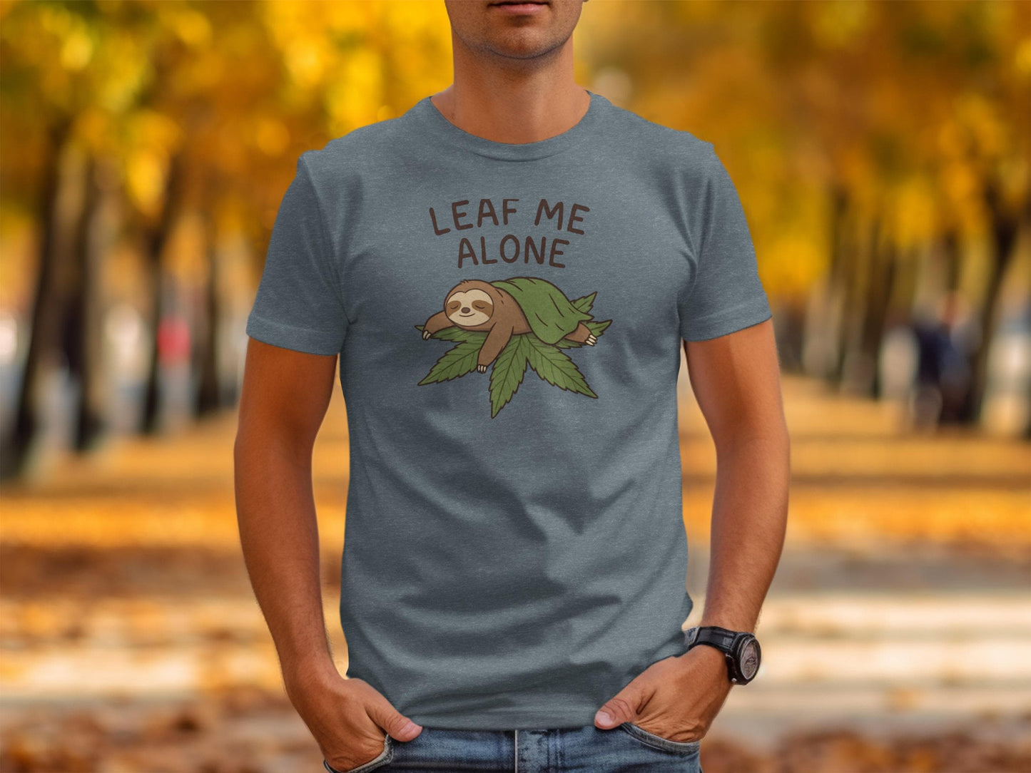 Leaf Me Alone T-Shirt, Funny Sloth T-Shirt, Graphic Tee for Fall, Cute Sloth Shirt, Autumn Humor Shirt, Gift for Sloth Lovers, Unique