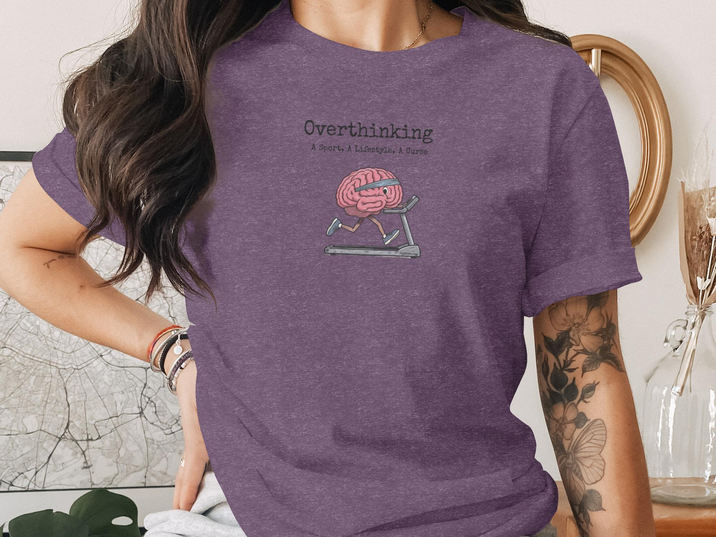 Funny Overthinking Shirt, Graphic Tee for Mental Health Awareness, Brain on Treadmill T-Shirt, Humorous Casual Top