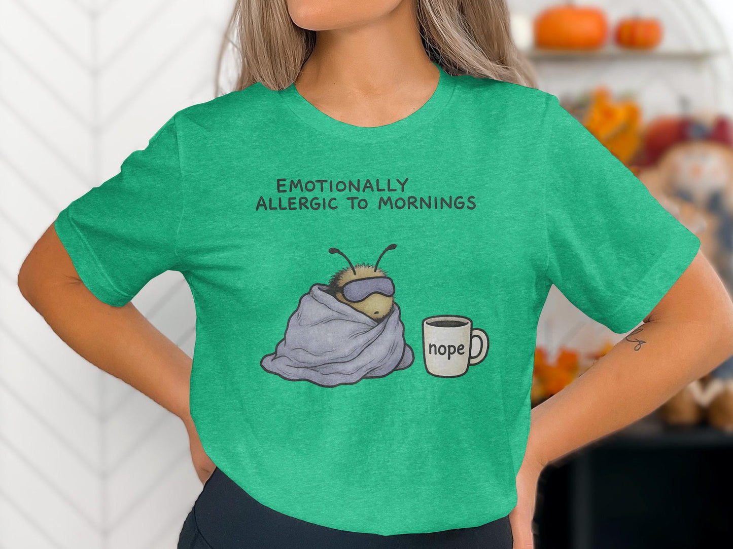 Emotionally Allergic To Mornings Shirt, Lazy Bee Nope Shirt, Funny Morning Tee, Sleepy Bug Graphic Tee, Cute Casual Top