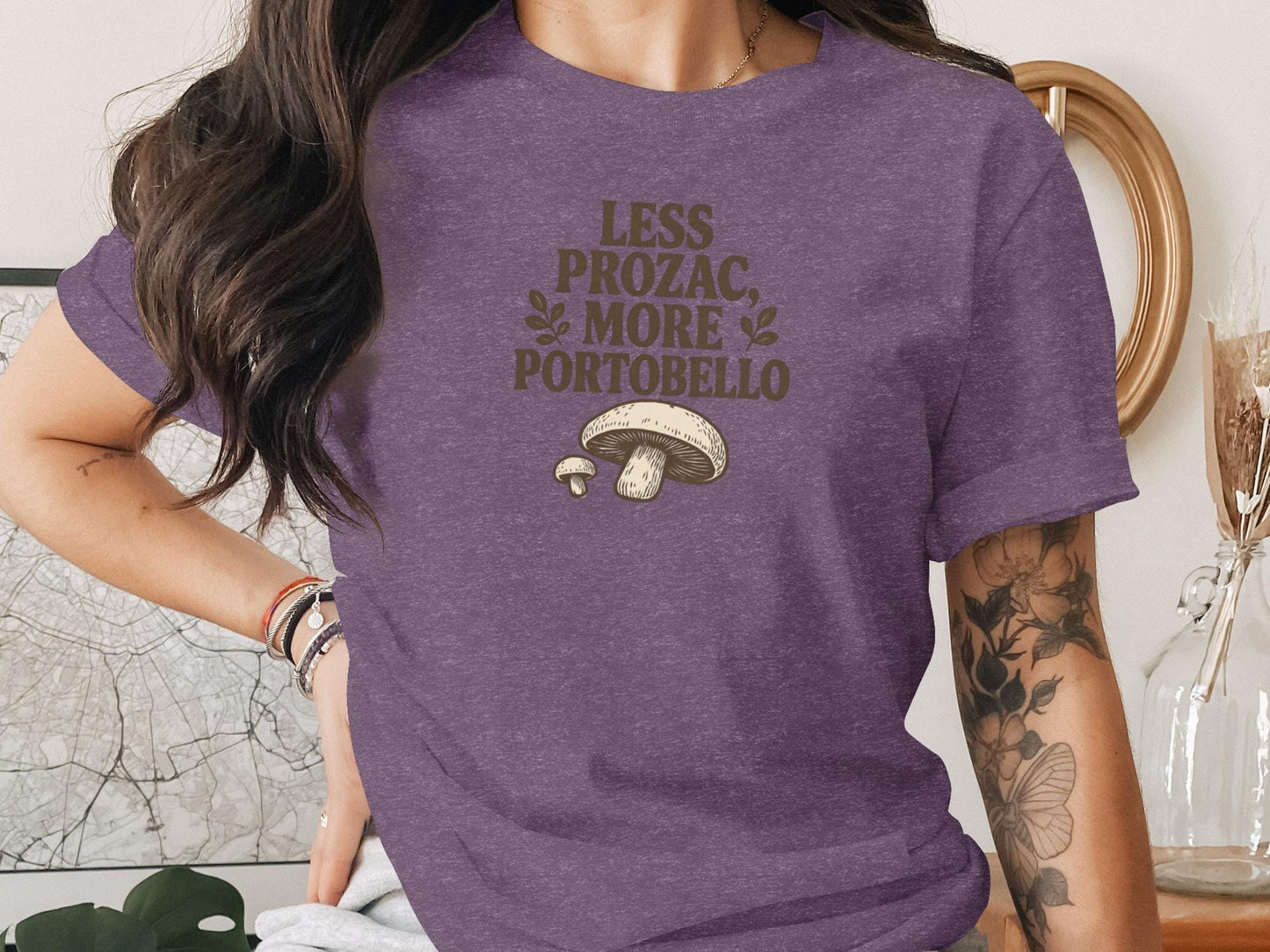 Less Prozac More Portobello Shirt, Funny Mushroom T-Shirt, Cute Mushroom Graphic Tee, Nature Lover Gift, Relaxation Shirt