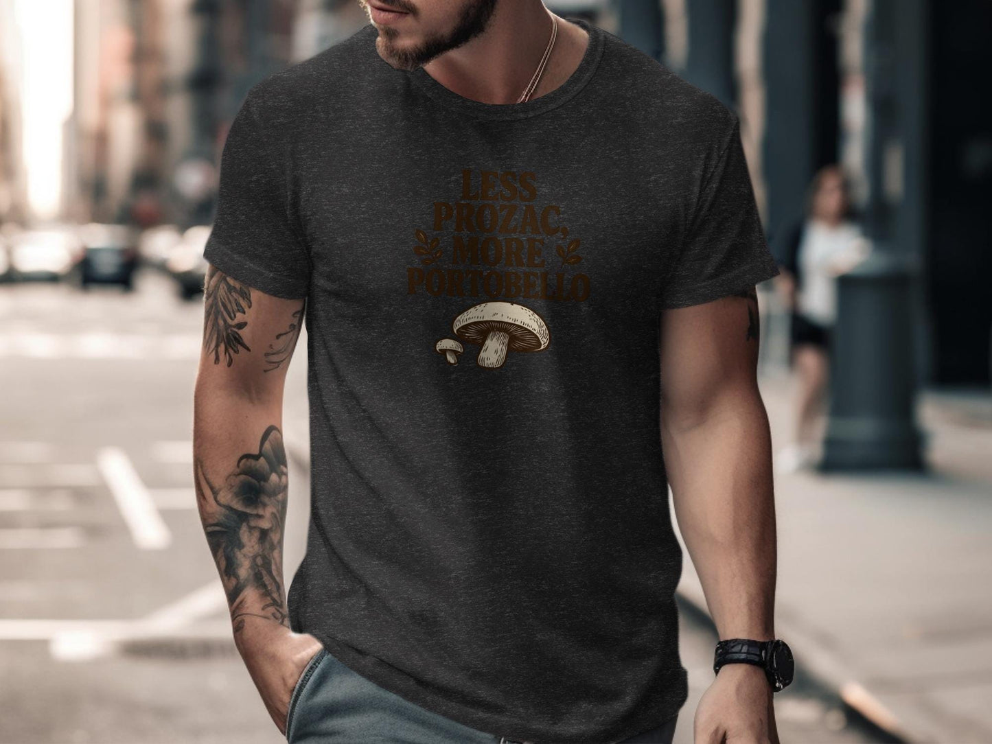Funny Mushroom Shirt, Less Prozac More Portobello Tee, Gift for Mushroom Lovers, Graphic Tee, Unisex Casual T-Shirt, Vintage Style