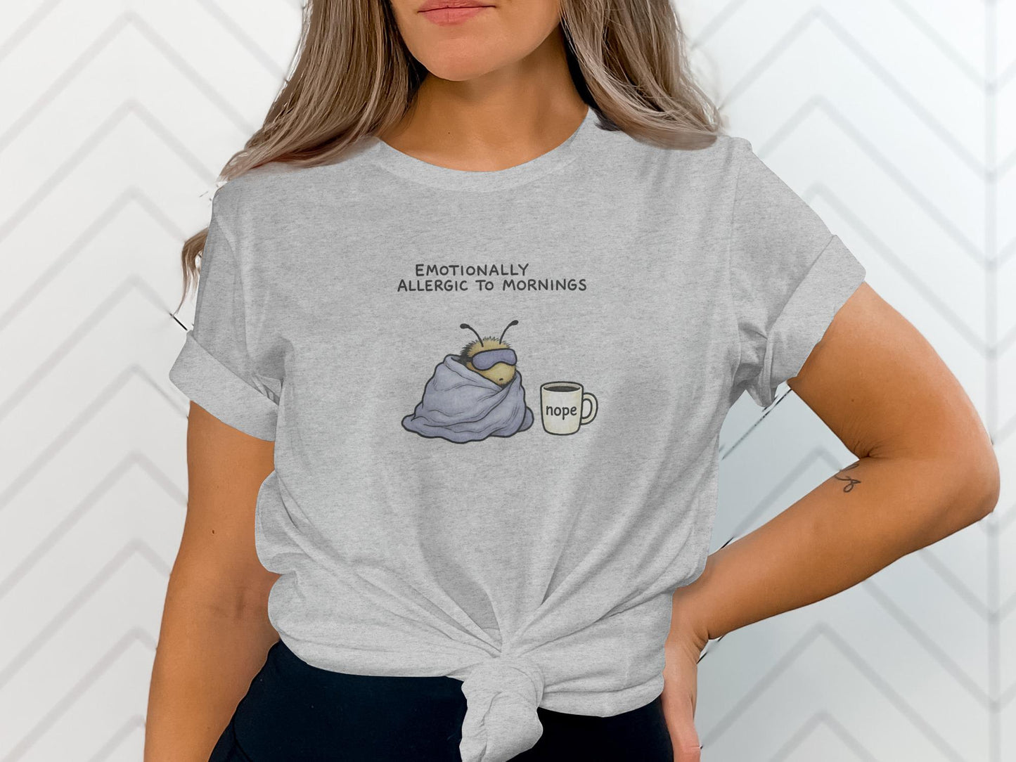 Emotionally Allergic to Mornings Shirt, Cute Morning Meme T-Shirt, Funny Coffee Lover Tee, Relaxed Fit Graphic Tee, Casual Humor Top