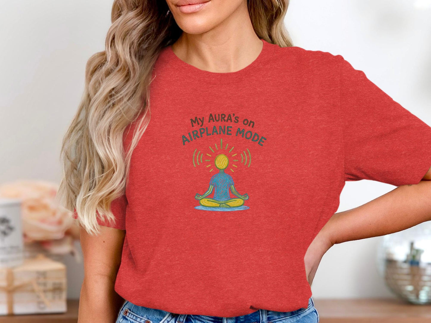 Meditation Graphic Tee, My Aura's On Airplane Mode Shirt, Women's Relaxed Fit, Spiritual Mindfulness T-shirt, Gift For Yogis