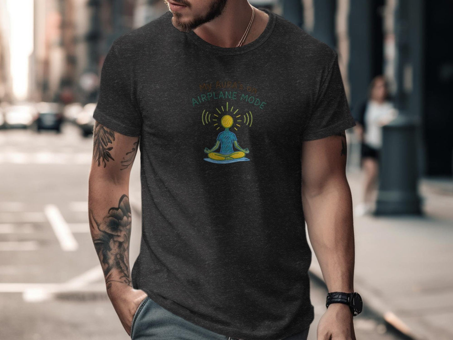 Funny Airplane Mode T-Shirt, Meditation Graphic Tee, Yoga Enthusiast Shirt, Gift for Travelers, Casual Streetwear, Mens Fashion Top