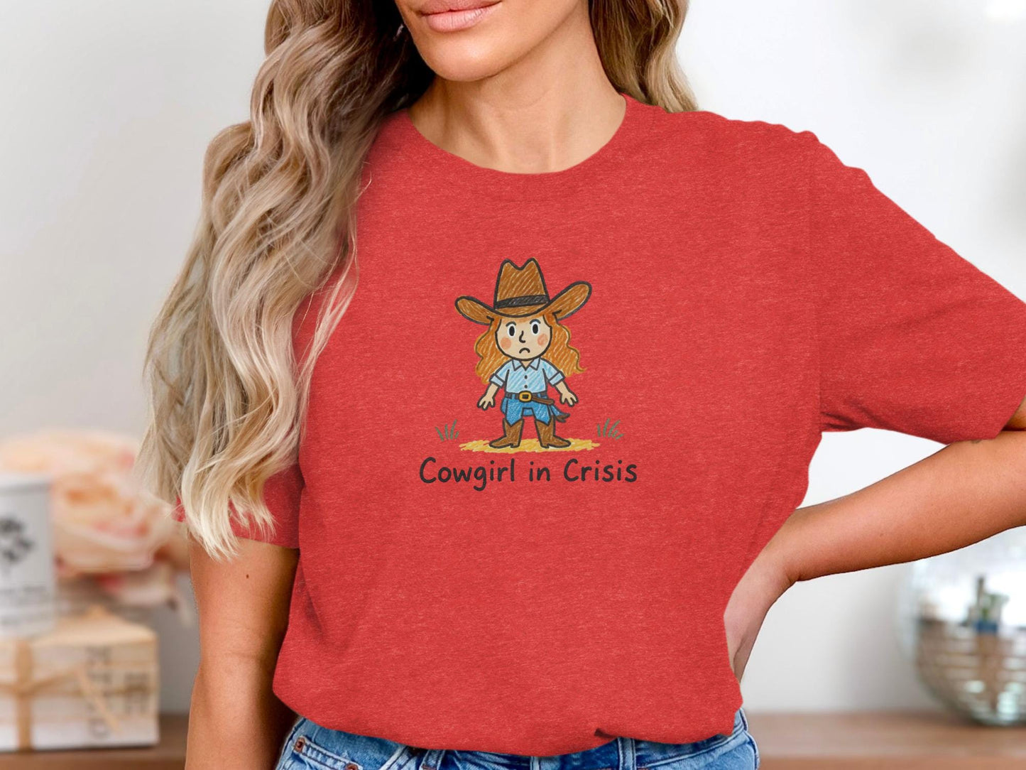 Cowgirl in Crisis Graphic Tee, Funny Western Shirt, Rodeo Lover Gift, Country Humor Top, Cute Cowgirl Graphic T-Shirt