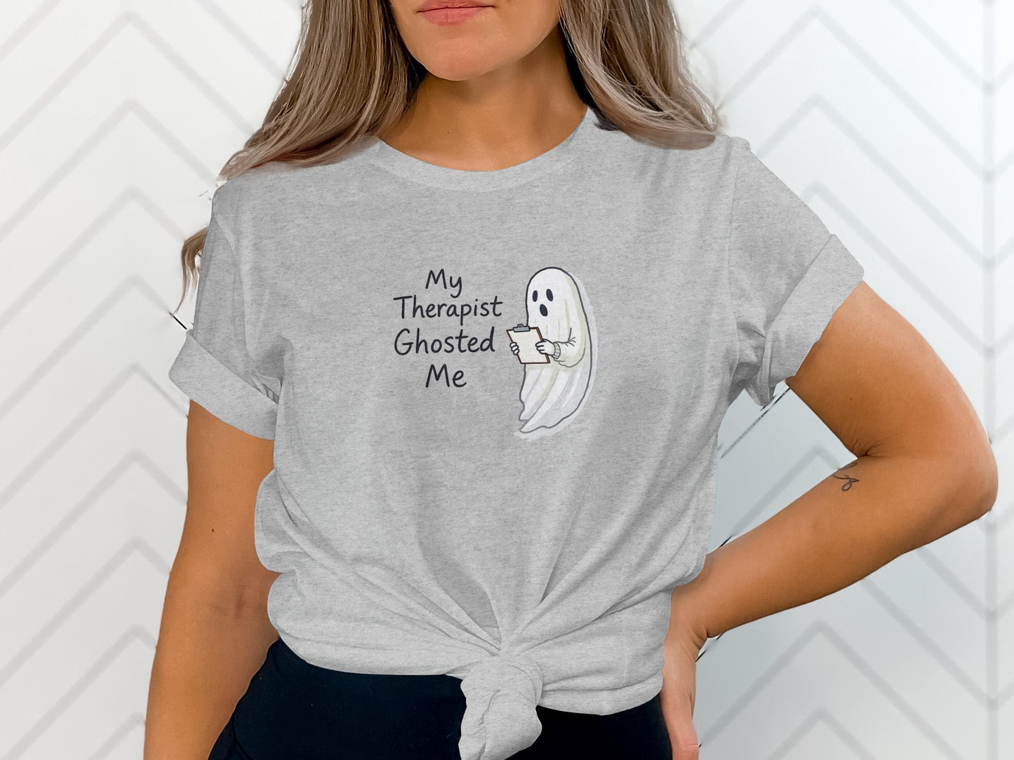 Funny Ghosted My Therapist Graphic T-Shirt, Cute Halloween Ghost Shirt, Spooky Season Tee, Women Casual Top, Humorous Ghost Tee