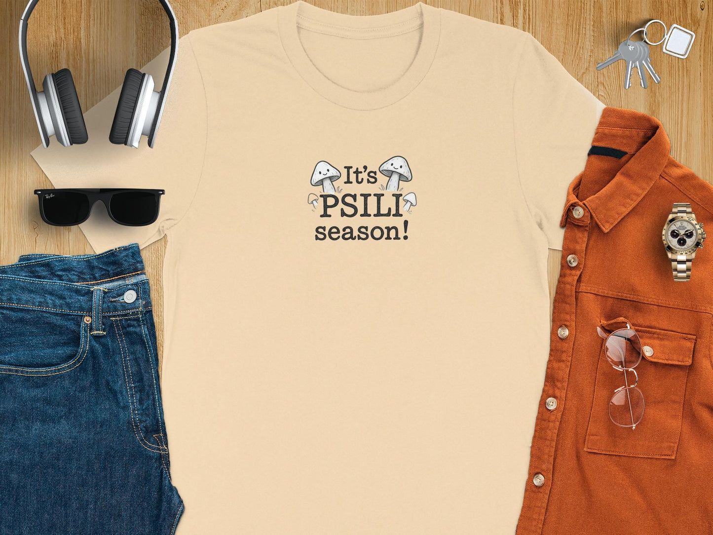 Mushroom Graphic Tee, It's Psili Season Shirt, Fun Guy Nature Lover T-Shirt, Vintage-Inspired Graphic Tee, Unisex Casual Top