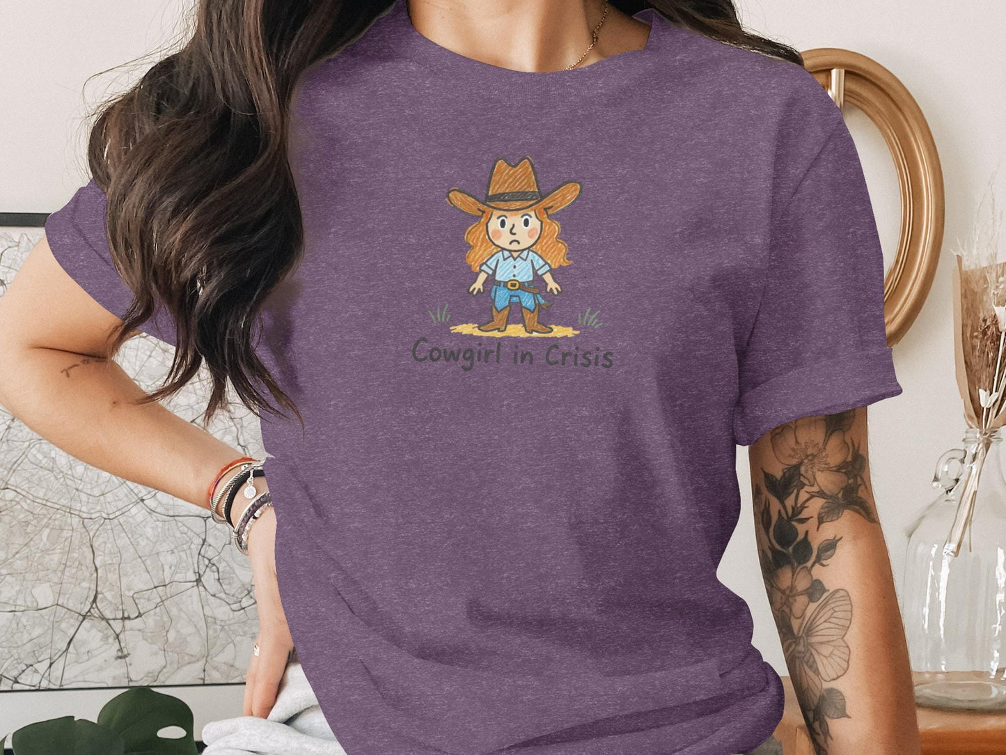 Funny Graphic Tee, Cowgirl in Crisis Shirt, Cute Cartoon T-Shirt, Humorous Southern Apparel, Western Wear, Casual Top for Women