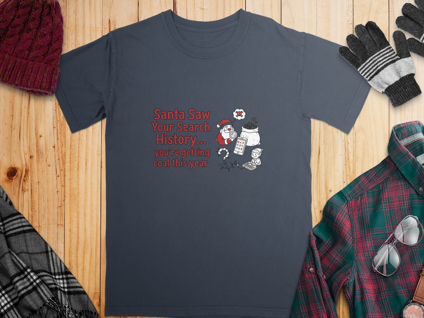 Santa Saw Your Search History Funny T-Shirt