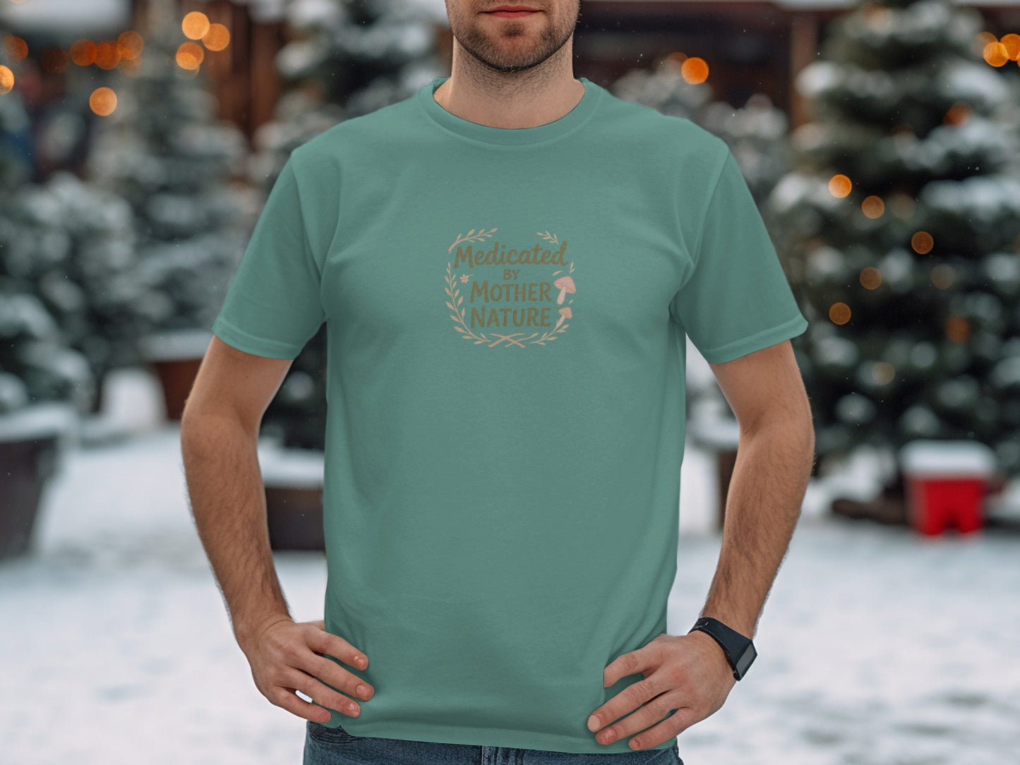 Medicated By Mother Nature Snow Background Tshirt