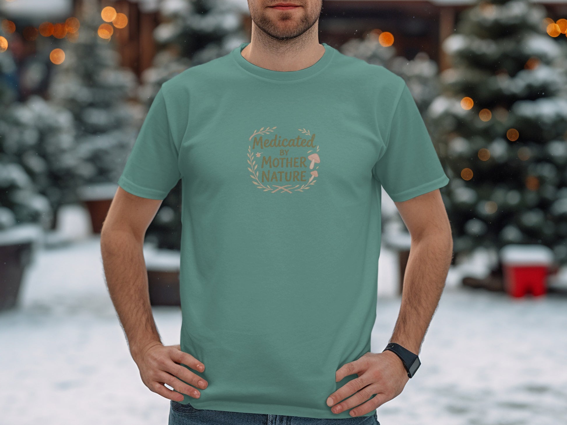 Medicated By Mother Nature Snow Background Tshirt