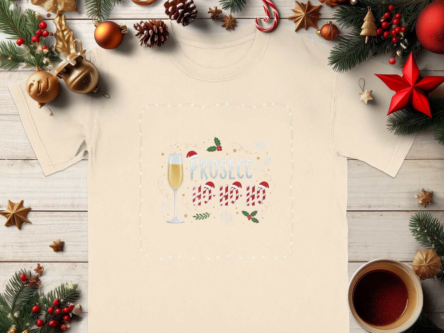 Prosecco Ho Ho Ho Holiday Themed T-shirt