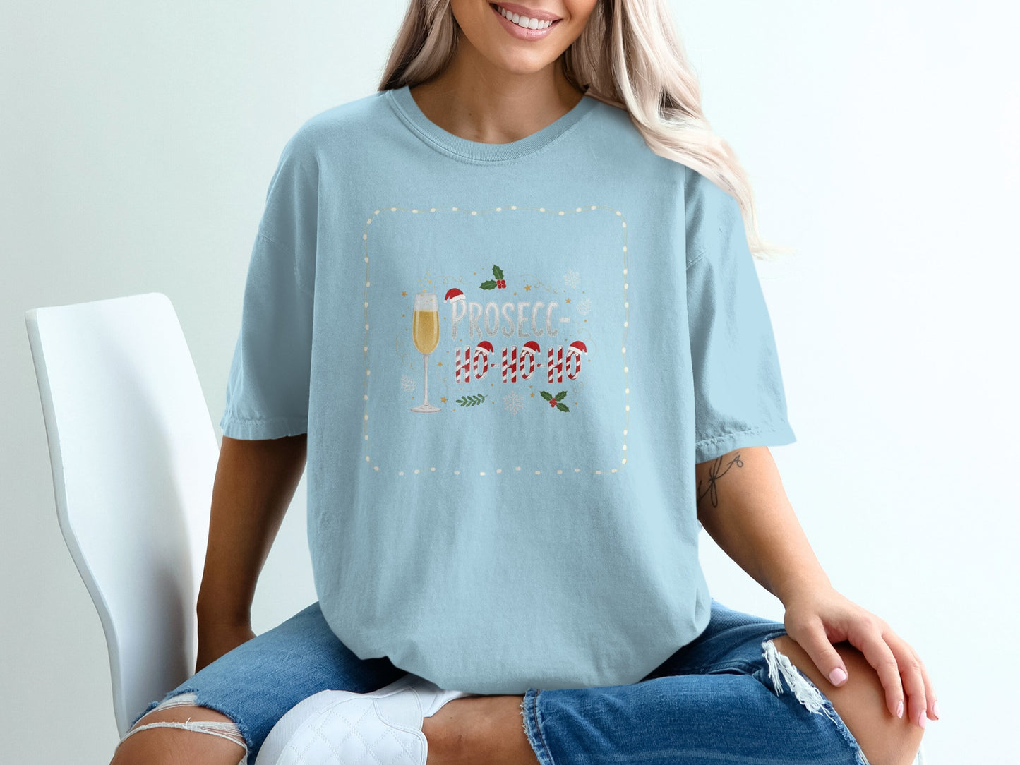 Prosecco Holiday Printed Tee Christmas Theme Shirt