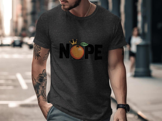 Funny Nope Orange Graphic T-Shirt, Humorous Fruit Themed Tee, Casual Wear, Gift for Him, Cool Street Style, Men&#39;s Fashion Top