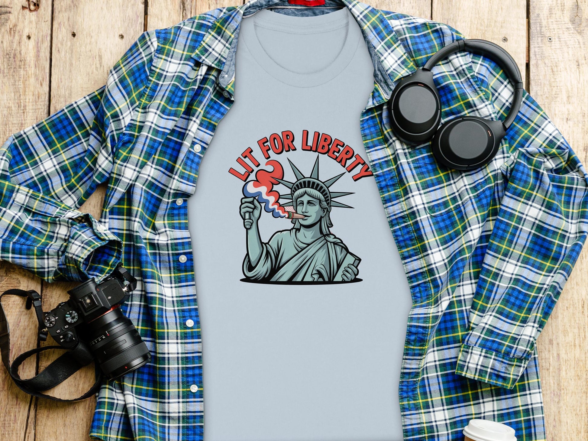 Lit for Liberty T-Shirt, Statue of Liberty Graphic Tee, 4th of July Shirt, Patriotic USA Tee, Independence Day Shirt