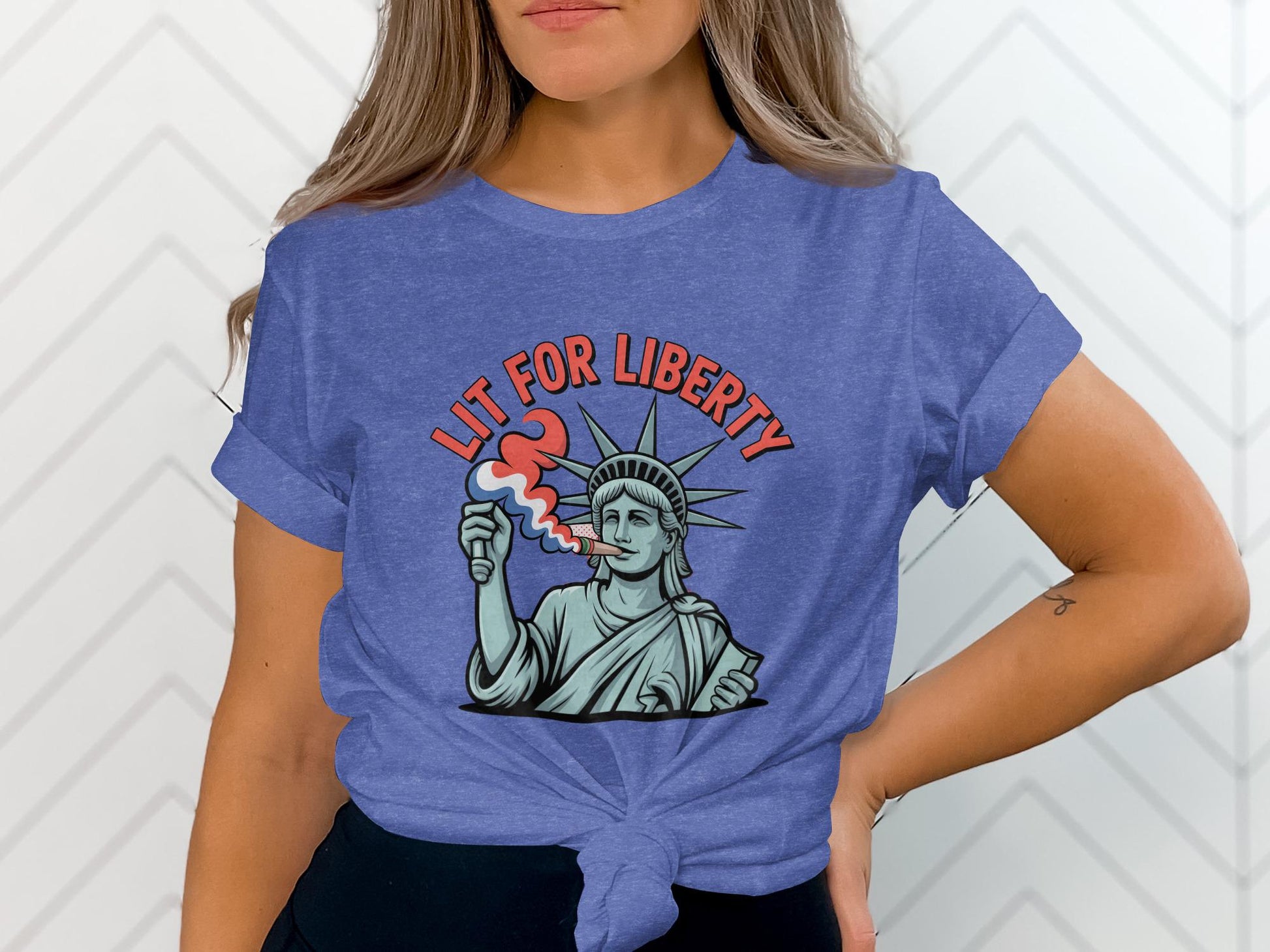 Lit for Liberty Graphic Tee, Funny Statue of Liberty Shirt, Patriotic Independence Day Top, Women&#39;s 4th of July T-Shirt