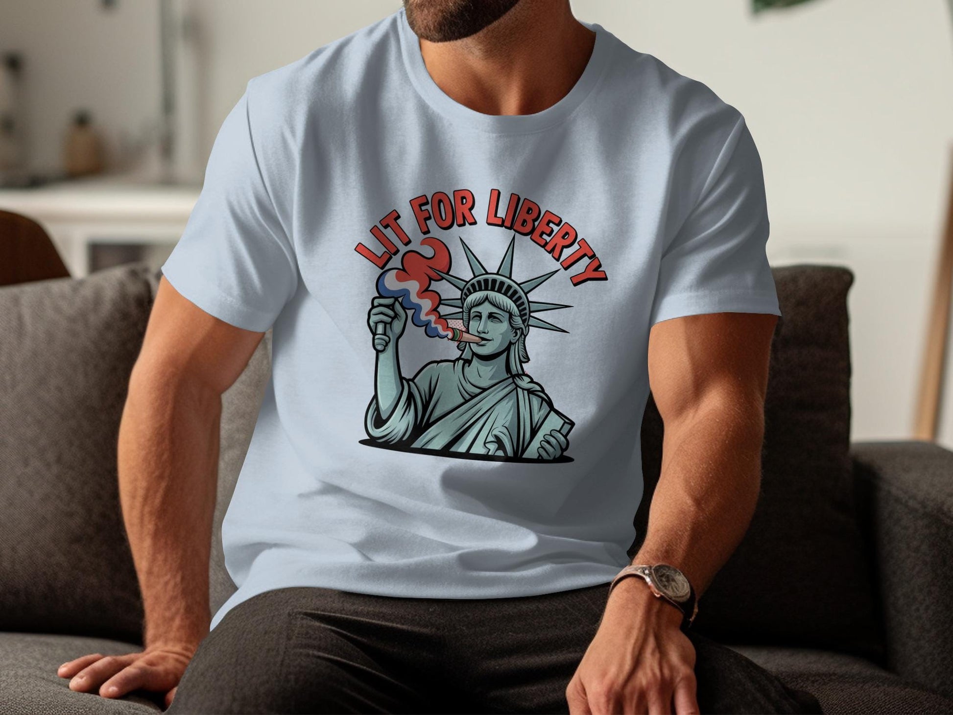 Lit for Liberty T-Shirt, Statue of Liberty Graphic Tee, Patriotic Shirt, Funny USA Top, Independence Day Gift, USA Party Wear