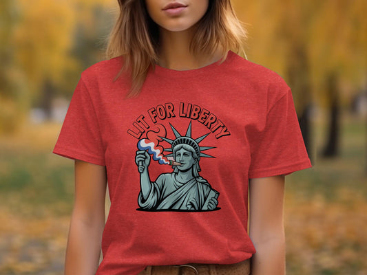 Lit for Liberty T-Shirt, Patriotic Graphic Tee, Freedom Lover Shirt, USA Statue of Liberty Shirt, Independence Day Outfit
