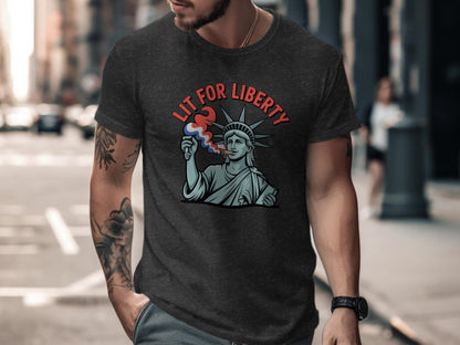 Statute of Liberty t-shirt, Lit For Liberty graphic tee, Funny patriotic shirt, Trendy USA top, 4th of July apparel, American pride