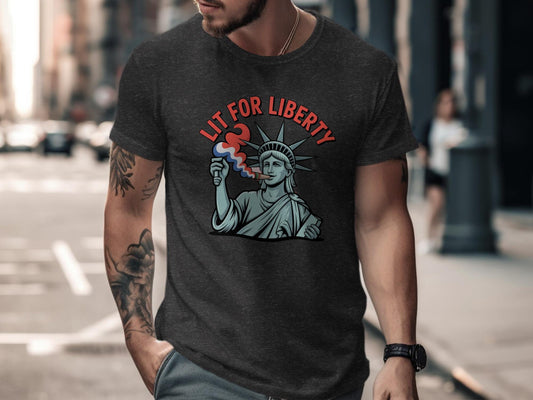 Statute of Liberty t-shirt, Lit For Liberty graphic tee, Funny patriotic shirt, Trendy USA top, 4th of July apparel, American pride