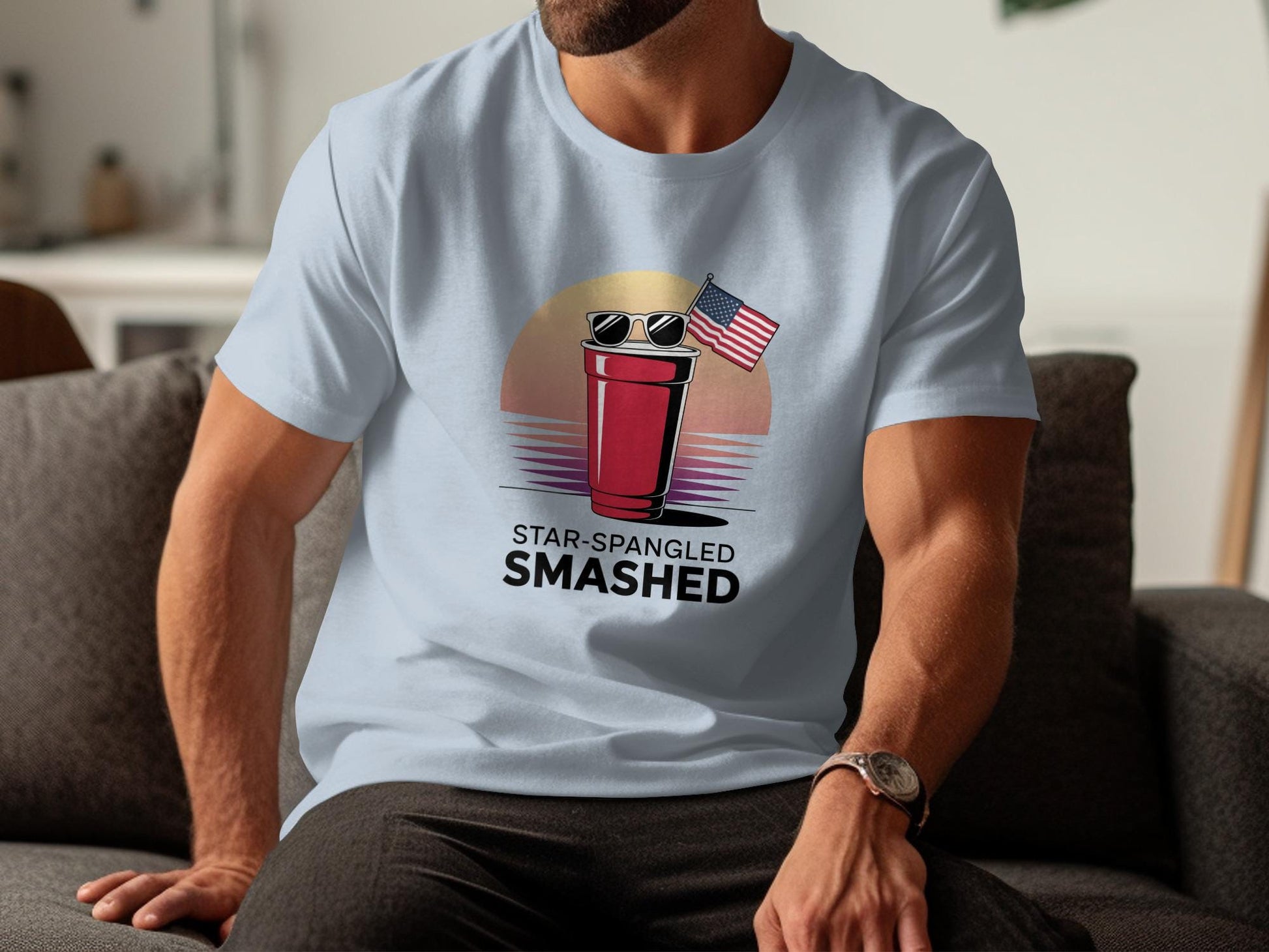 Star-Spangled Smashed T-Shirt, Patriotic Party Shirt, Fun Fourth of July Tee, Cool American Celebration Apparel, Independence Day Top