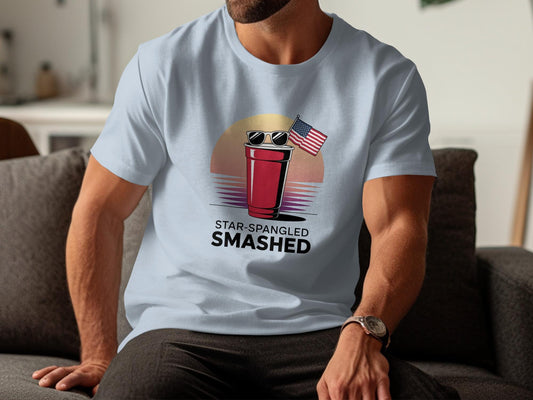 Star-Spangled Smashed T-Shirt, Patriotic Party Shirt, Fun Fourth of July Tee, Cool American Celebration Apparel, Independence Day Top