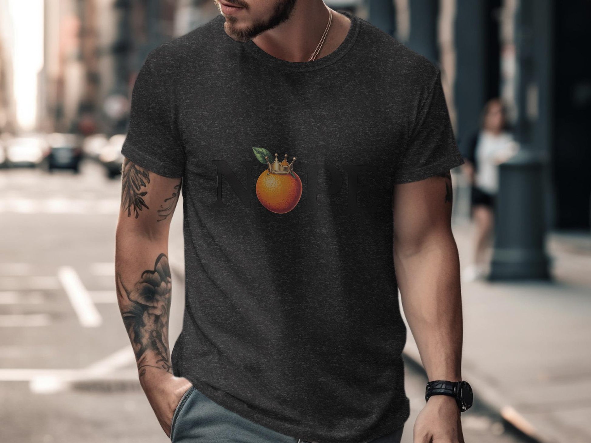 Orange Crown Graphic Tee, Trendy Urban Streetwear, Casual Men&#39;s Shirt, Unique Graphic T-shirt, Cool Summer Top, Stylish Men&#39;s Apparel