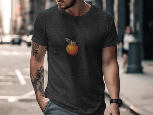 Orange Crown Graphic Tee, Trendy Urban Streetwear, Casual Men&#39;s Shirt, Unique Graphic T-shirt, Cool Summer Top, Stylish Men&#39;s Apparel