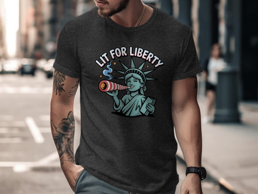 Funny Liberty Graphic T-Shirt, Lit for Liberty Tee, 4th of July Shirt, Independence Day T-Shirt, Patriotic Novelty Gift