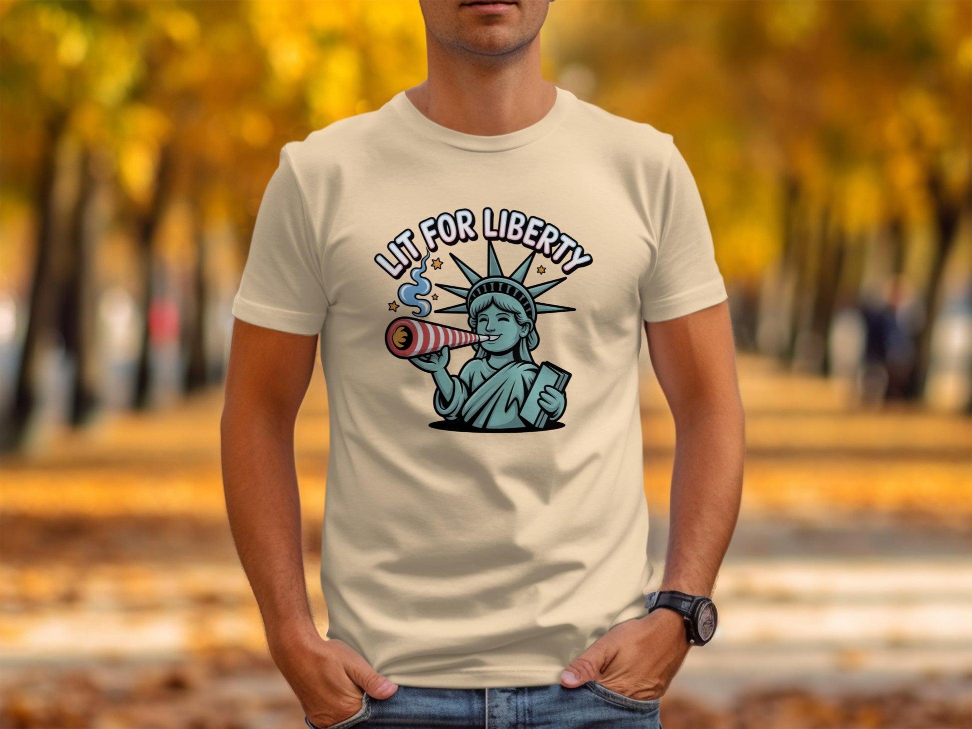 Funny Patriotic T-Shirt, Liberty Drinking T-Shirt, Comical Statue of Liberty Tee, Humorous USA Graphic Shirt, Great for Parties