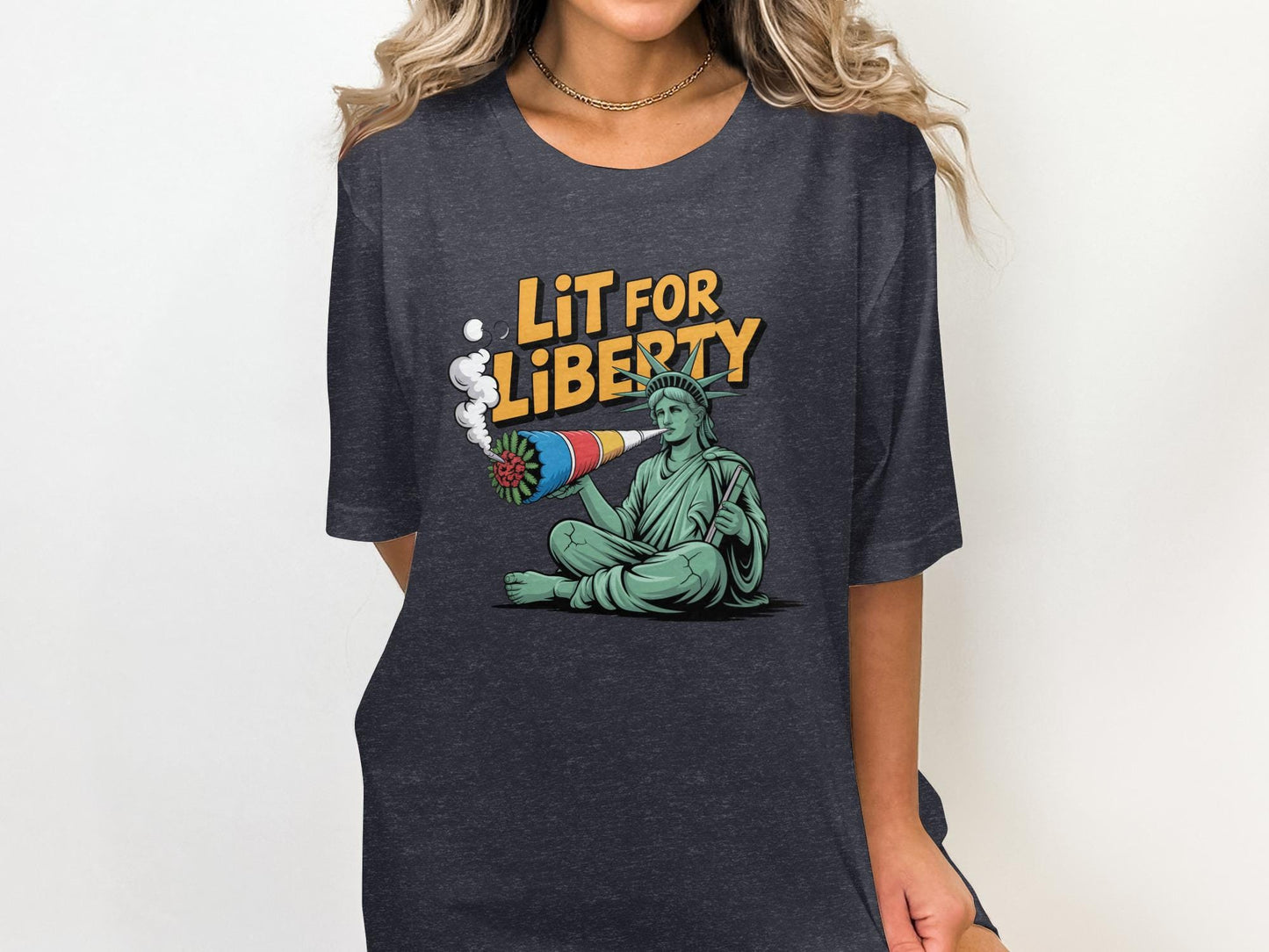 Funny 4th of July Shirt, Lit For Liberty Graphic Tee, Patriotic Weed Shirt, Cool Independence Day Shirt, USA Celebration Tshirt