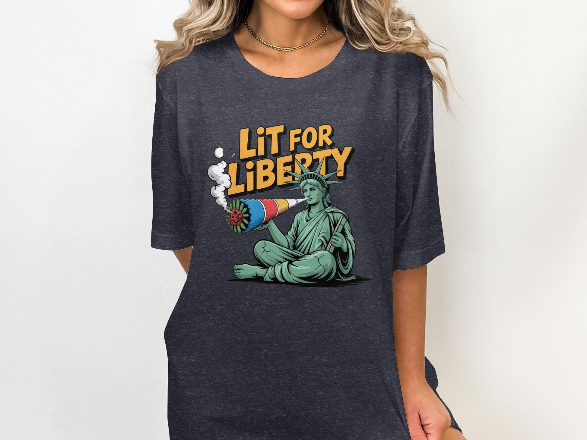 Funny 4th of July Shirt, Lit For Liberty Graphic Tee, Patriotic Weed Shirt, Cool Independence Day Shirt, USA Celebration Tshirt