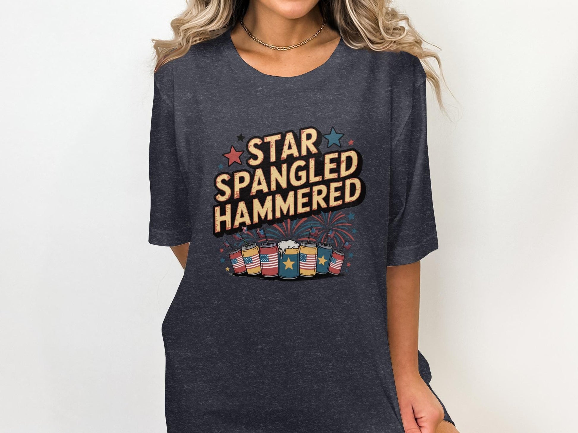 Star Spangled Hammered Graphic Tee, 4th of July Shirt, Patriotic Independence Day T-Shirt, USA Flag Fireworks Top