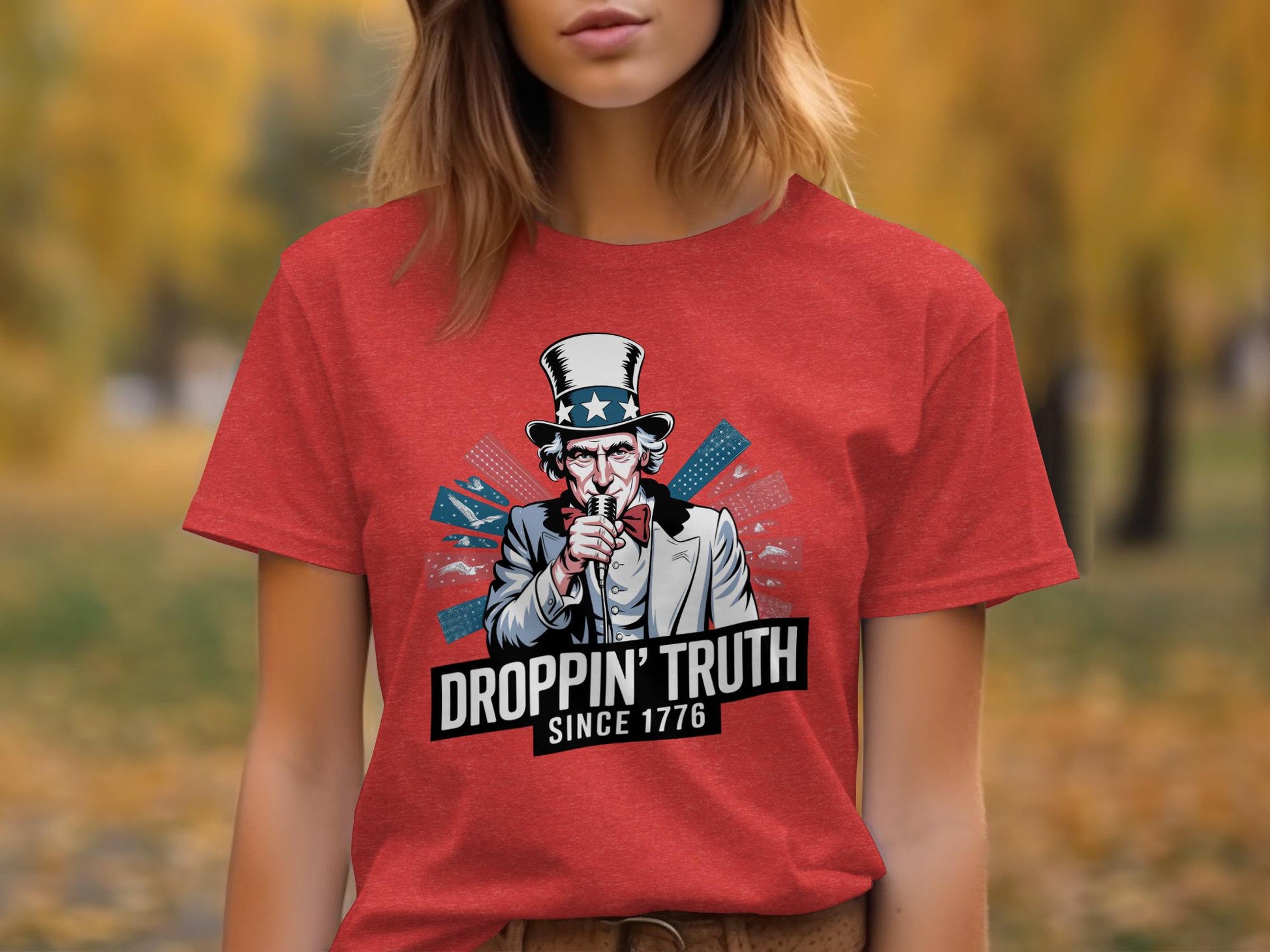 Patriotic Uncle Sam Droppin&#39; Truth Graphic Tee, American Revolution Inspired Shirt, 4th of July Outfit, USA Independence Day Apparel
