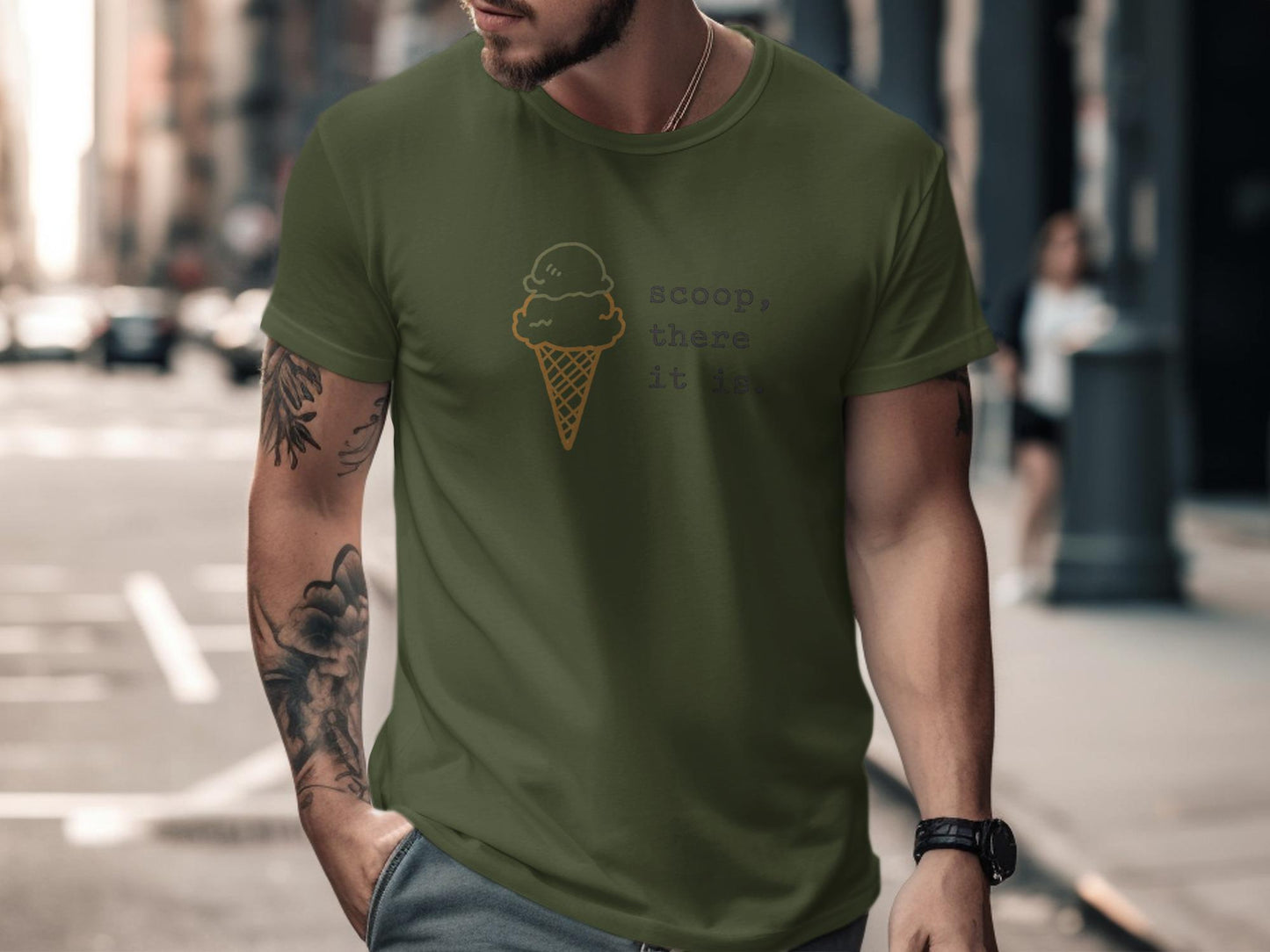 Funny Ice Cream Shirt, Scoop There It Is Graphic Tee, Summer Streetwear, Cool Casual Outfit, Trendy Short Sleeve Top