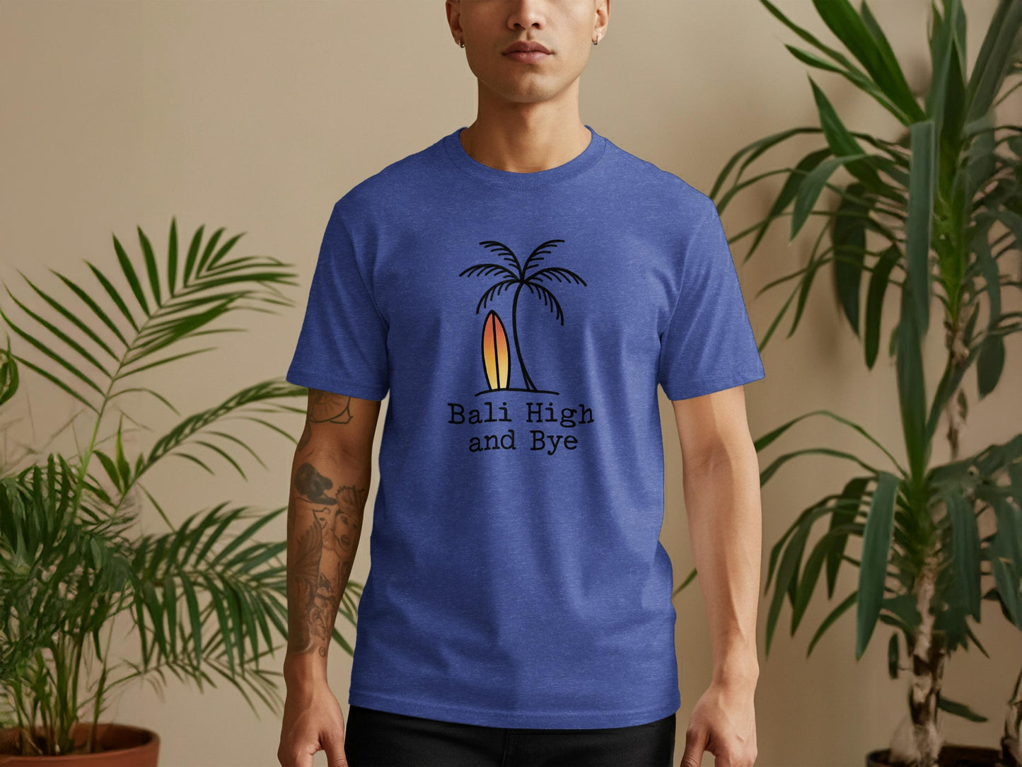 Bali High and Bye T-Shirt, Tropical Surf Style Tee, Beach Vibes Shirt, Casual Summer Outfit, Palm Tree Graphic Shirt