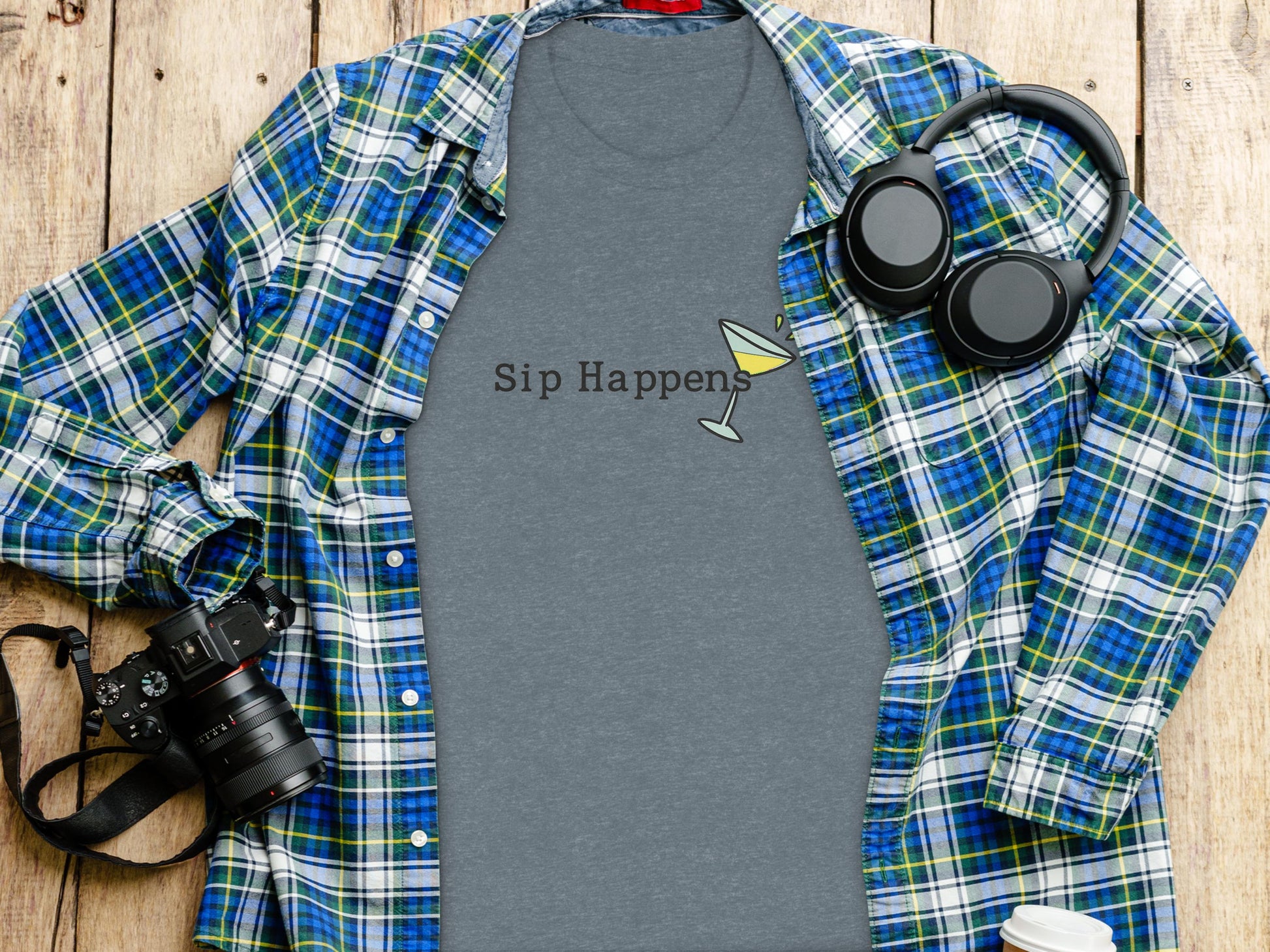 Sip Happens Shirt, Funny Drinking Tee, Martini Glass Graphic, Humorous Casual Wear, Perfect Gift for Drink Lovers, Unisex Top