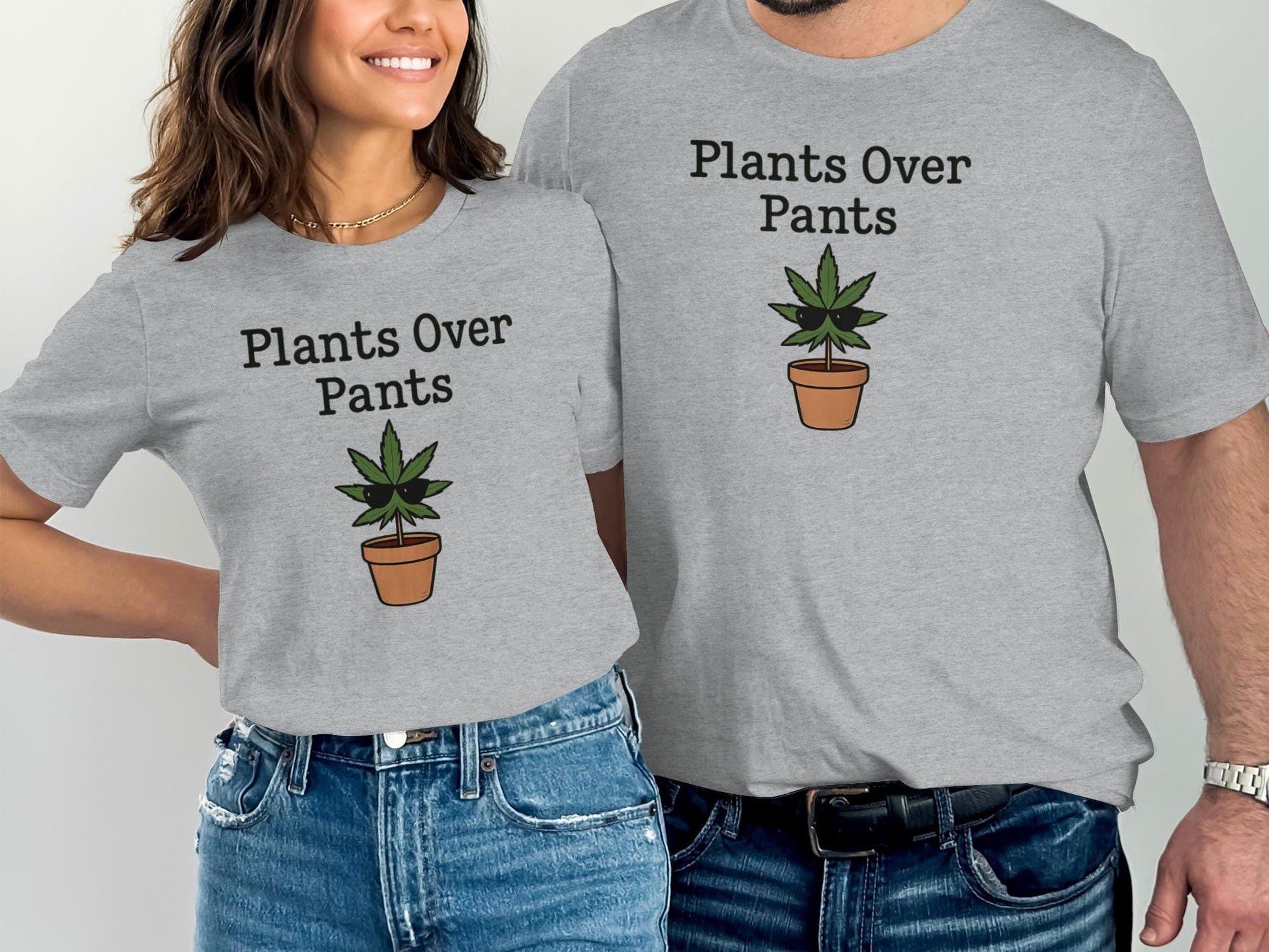 Plants Over Pants T-Shirt, Funny Plant Lovers Shirt, Gardening Humor Tee, Novelty Graphic Tee, Matching Couple Shirts