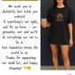 Customer satisfaction graphic card with message “Happiness Matters” and “Satisfaction Guaranteed” beside a woman wearing a black rainbow “Beautiful” t-shirt dress holding iced coffee. Support small business message, positive order guarantee, LGBTQ+ friendly apparel promotion.